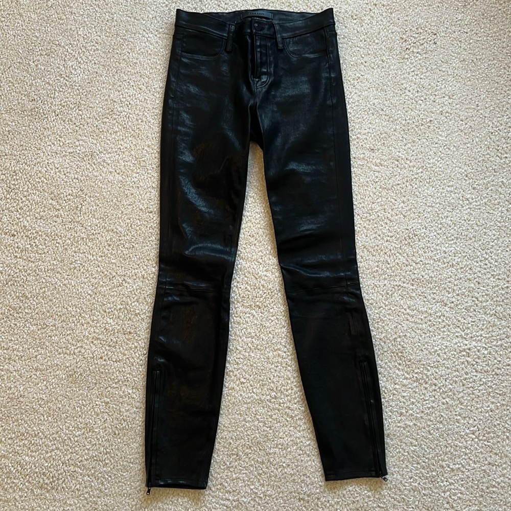 J BRAND L8001 Leather Mid Rise Skinny Pants Black Ultra-Narrow Leg Women's 26